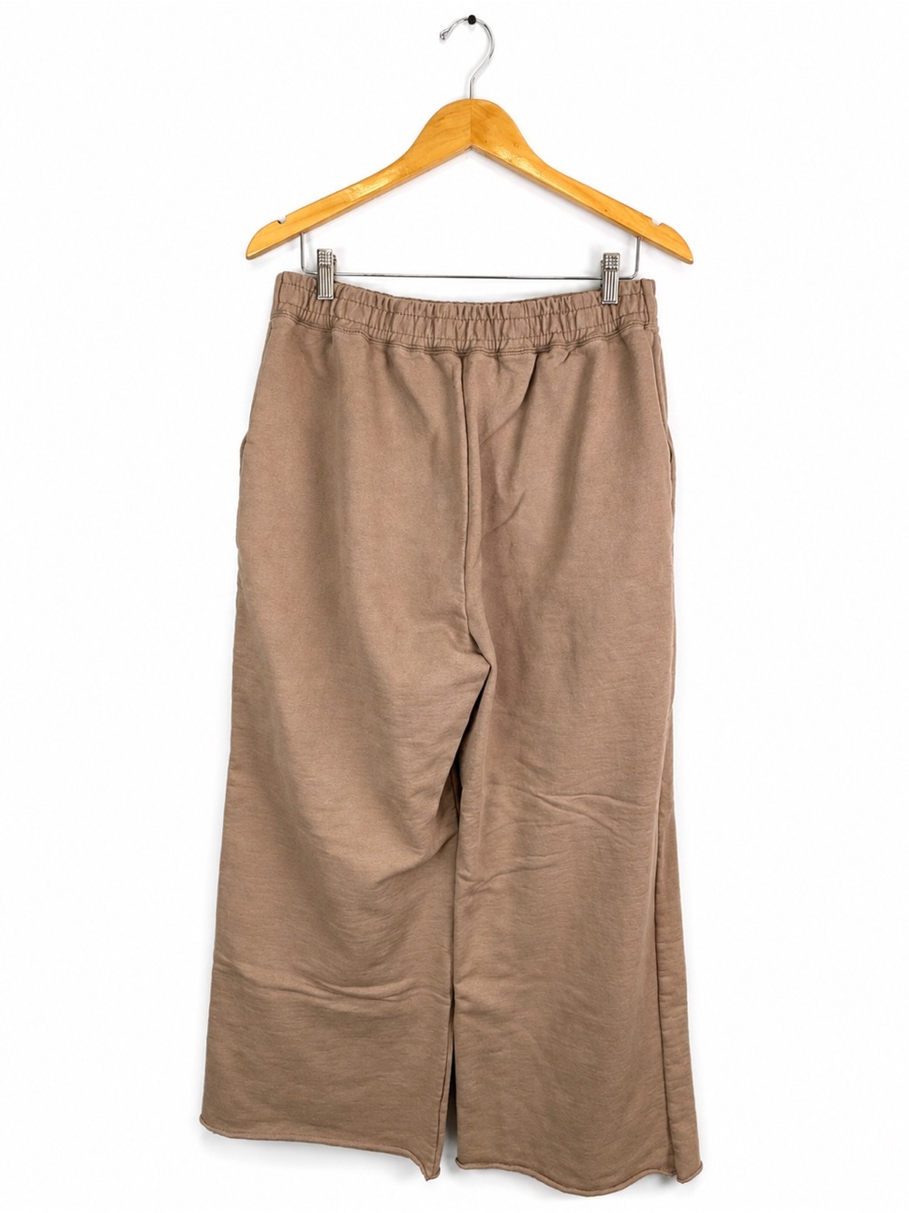 TKEES Raw Edge Wide Leg Pants Sand Cotton Terry Made Canada Size 4 XL - Picture 3 of 7